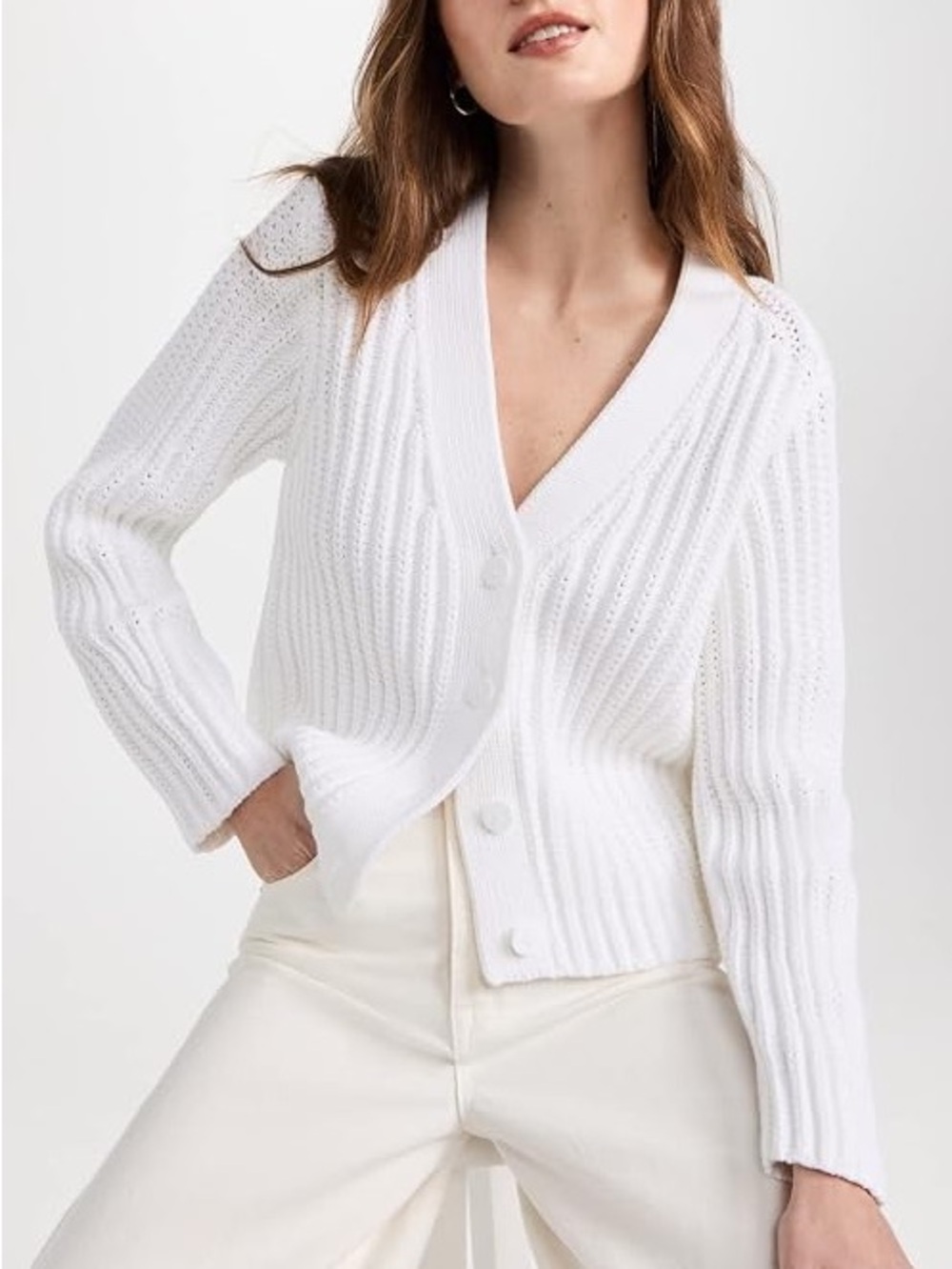 Vince Women’s Wave Rib Chunky Cardigan Sweater In Optic White Size Small